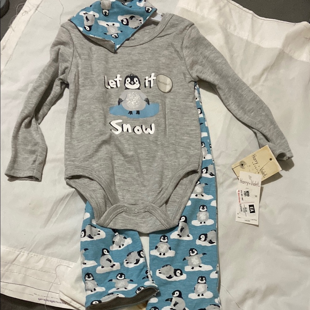 Gray and Blue Penguin Kids One Piece